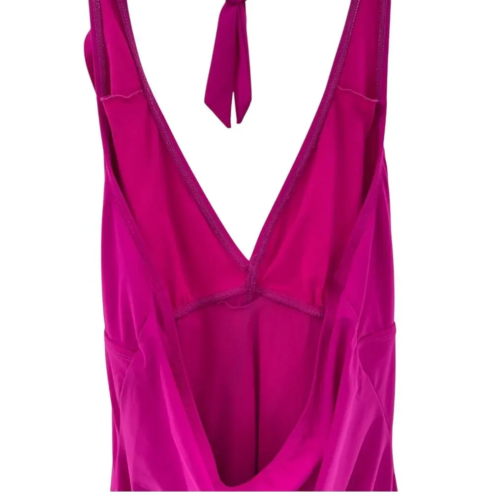 Assets by SPANX Pink V-Neck Ruffle Halter Style Swimsuit Size XL Preppy Vacation